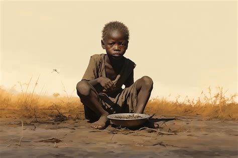 Premium Photo | African hungry boy sits on the ground and eats The ...