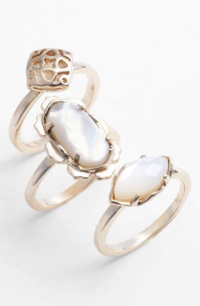 Kendra Scott Isha Mixed Stone Rings Set Of 3 In White Ivory Mother Of