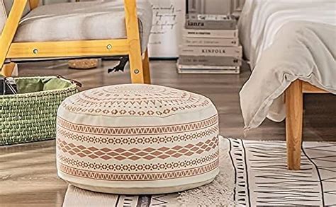 MOCOFO Unstuffed Round Pouf Covers Boho Colorful Geometric Ottoman Pouf