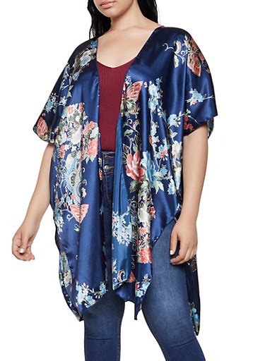 Plus Size Satin Floral Kimono Rainbow