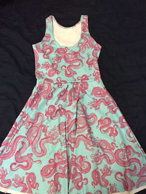 Turquoise And Pink Tatsu Inspired Dragon Reversible Skater Dress