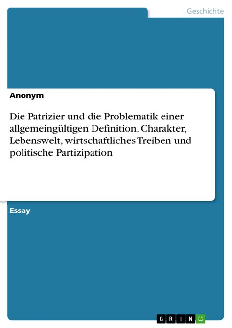 Patrizier und Problematik einer allgemeingültigen Definition