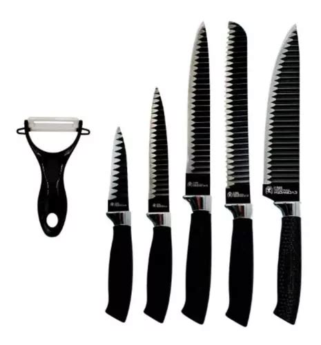 Jogo De Facas 6 Peças Aço Inox Knife Set Preto Frete grátis