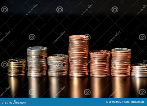 Coins Stack On A Percentage Model Symbolizing Banking Interest Rates