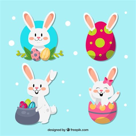 Colección plana de conejo de pascua Vector Gratis