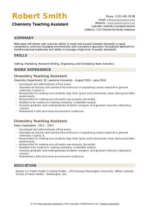 Chemistry Teaching Assistant Resume Samples Qwikresume