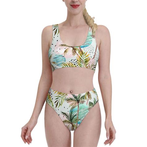 Bixox Watercolor Palm Tree Pattern Two Piece Sports Bikini With U