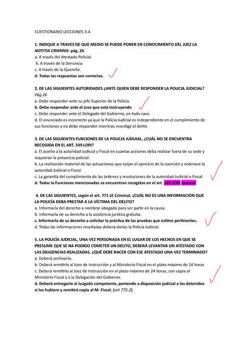 Procesal Penal Cuestionarios Tema 3 Y 4 CUESTIONARIO LECCIONES 3 4 1