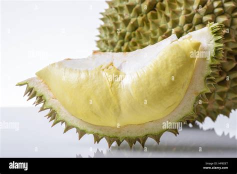 Yellow Durian In Side Mon Thong Durian Fruit On White Background Stock