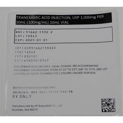 Tranexamic Acid 100mg ML 10mL Vial Bound Tree