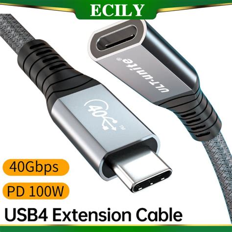 ECILY Thunderbolt 4 USB C สายพวง USB4ขยาย40Gbps สายขอมล8K 60Hz PD 5A