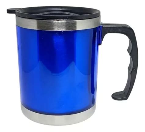 Caneca Térmica Inox 450ml Alça Bebidas Quentes Frias Já Azul