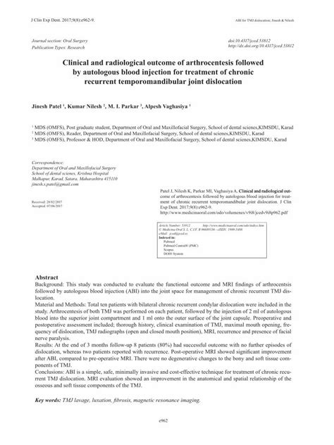 Pdf Clinical And Radiological Outcome Of Arthrocentesis Anatomy