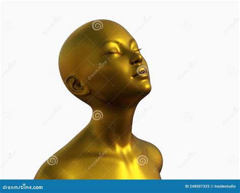 3d Render Portrait Of A Gold Bald Woman On A White Background Stock Illustration Illustration