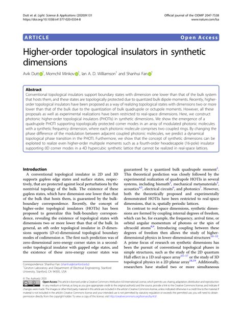 Pdf Creating Higher Order Topological Phases Using Synthetic