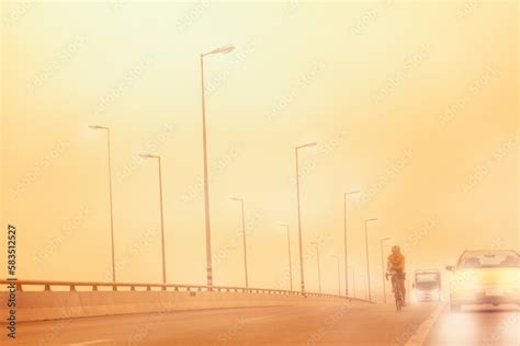 Air Pollution Dust Smoke In The Urban City Low Visibility View Of