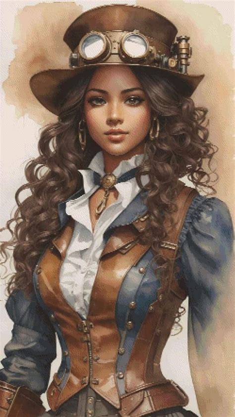 Steampunk Vintage Girl Full Coverage Cross Stitch Pattern Instant