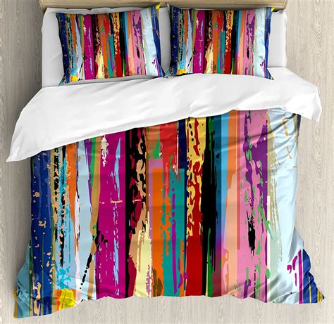 Abstract Duvet Cover Set Multicolored Expressionist Work Of Art Vibrant Rainbow Design Tainted