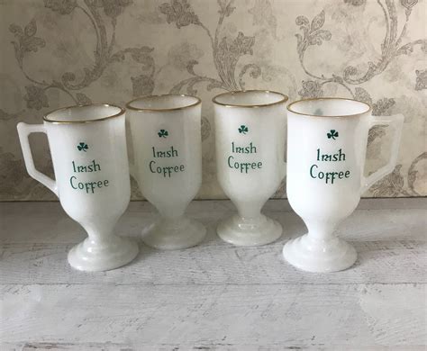 Shamrock Irish Coffee Mugs Set Of 4 Vintage Milk Glass Etsy