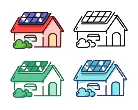 Premium Vector Solar Energy House Icon Vector Color Set Solar Cell