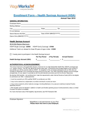 Fillable Online Enrollment Form Health Savings Account Hsa