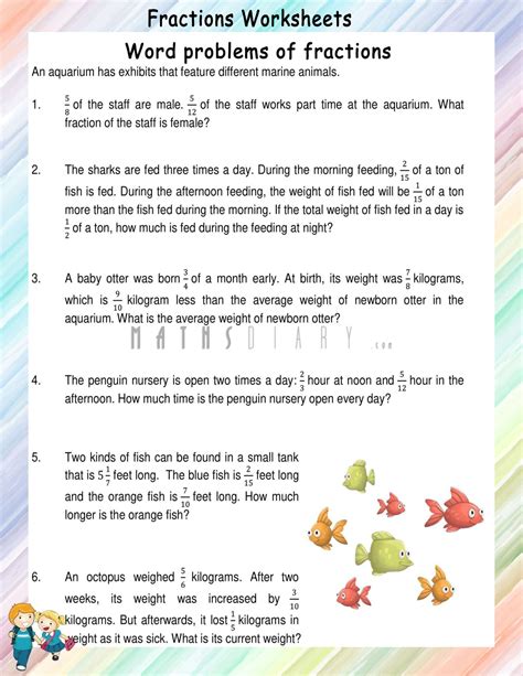 Word Problems of fractions worksheets - Math Worksheets - MathsDiary.com