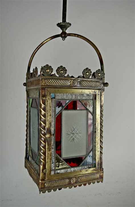 Antiques Atlas Victorian Stained Glass Arts And Crafts Hall Lantern As958a001