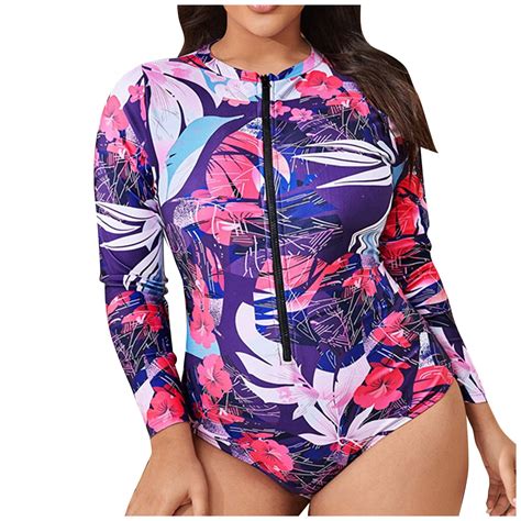 One Piece Bathing Suit Womens Fashion Long Sleeve Printed One Piece