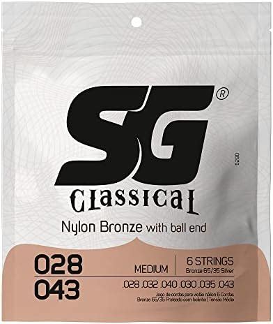 Encordoamento SG Nylon Bronze 65 35 Prata Tensão Média para Violão