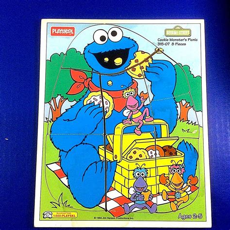 Sesame Street Cookie Monsters Picnic Wooden Puzzle 8 Piece Playskool ...