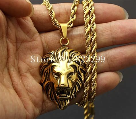 Amazing New Mens L Stainless Steel Lion Head Pendant Gold Rope Chain