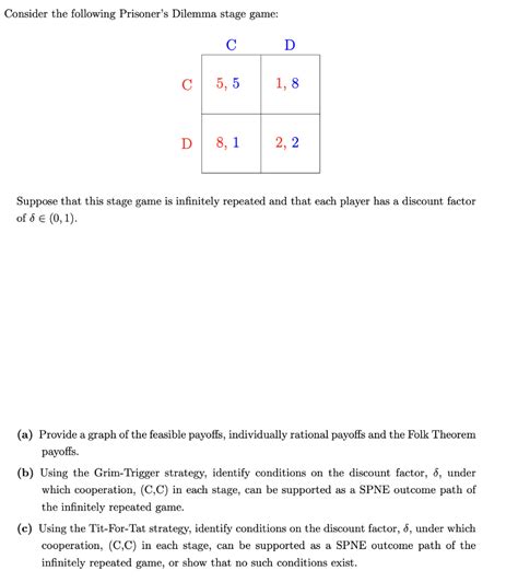 Consider The Following Prisoner S Dilemma Stage Game Chegg