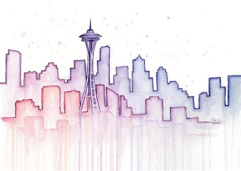 Seattle Skyline Watercolor