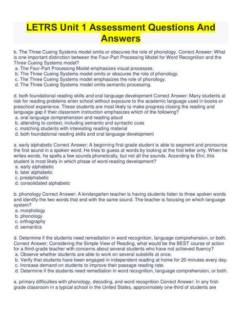 LETRS Unit 1 Assessment Questions And Answers Scholarfriends