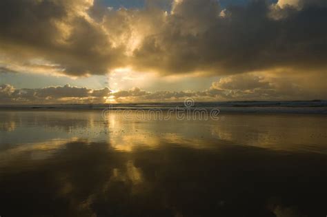 Sunrise on a Large Ocean Beach in Australia Stock Photo - Image of ...