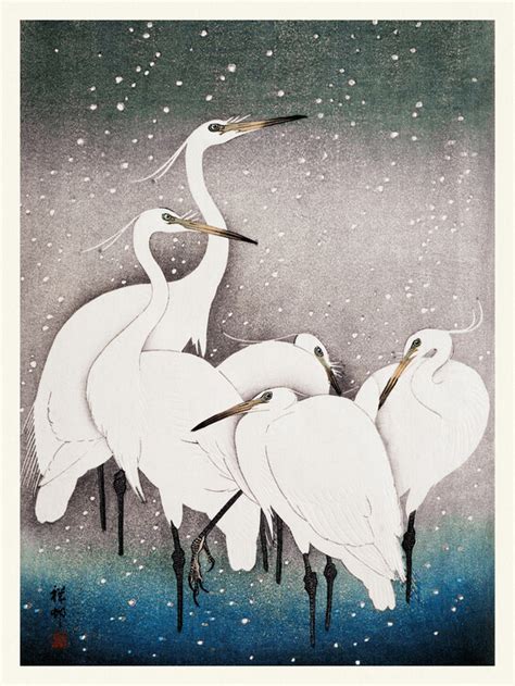 Group Of Egrets Japandi Vintage Ohara Koson Ber Hmte Kunstdrucke