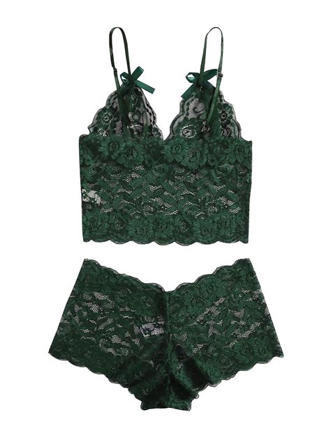 Sexy Women Floral Lace Pajamas Lingerie Set High Waist