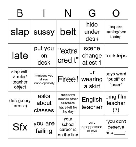 Teacher Bingo Card