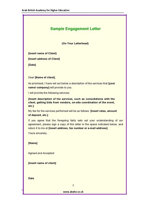 Free Engagement Letter Template Free Templates Printable