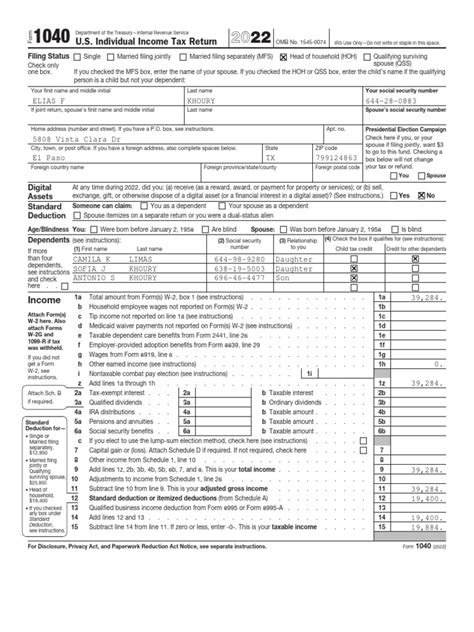 2022 TaxReturn | PDF | Irs Tax Forms | Health Savings Account