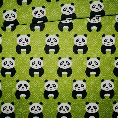 Tissu Pandas Sur Un Fond Vert En Coton Imprim Oeko Tex Etsy France