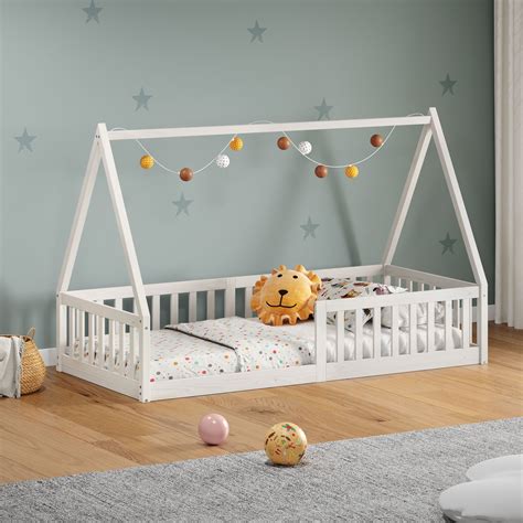 Cama Infantil Madeira Branco Grade Montessori Casinha De Ch O Nicolas