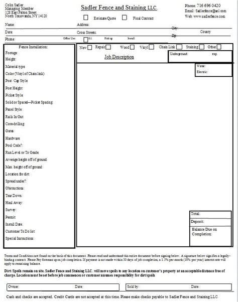 Fencing Business Plan Template Contract Sadler Fence And Staining Llc