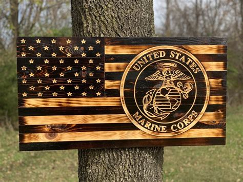 United States Marine Corps Rustic Wooden Flag Etsy In 2020 American