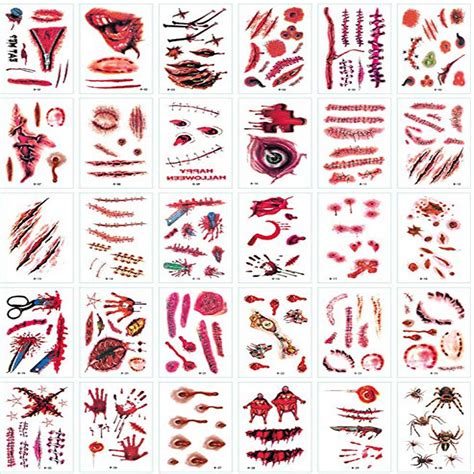 Buy Halloween S Temporary Tattoos 30 Sheets Fake Bloody Wound