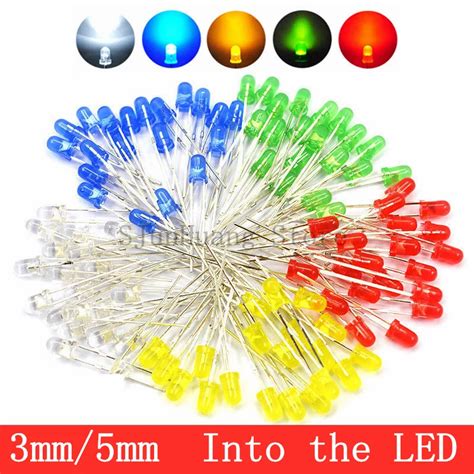 Купить Эл продукты 100pcs 3mm 5mm LED Diode Assorted Kit White Green