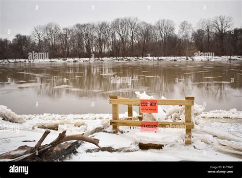 Closed Boat Dock On The Wabash River In Terre Haute Indiana During The