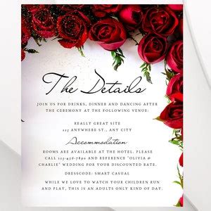 Red Rose Wedding Invitation Set Red Rose Rsvp Dark Red Floral Red