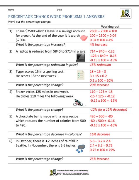 Free Percent Increase And Decrease Word Problems Worksheet With Answers