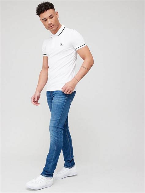 Calvin Klein Jeans Tipping Slim Polo Shirt White Uk